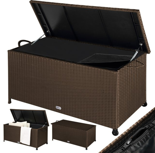 CASARIA Gartenbox aus Polyrattan in Braun mit Griffen und Rollen, B/T/H: 117 x 53 x 60 cm - Bild 1