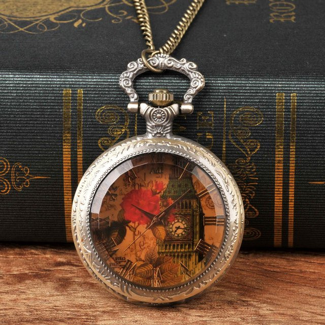 Halskette mit Taschenuhr, Messing, Gold, Quarz, Unisex - Bild 1