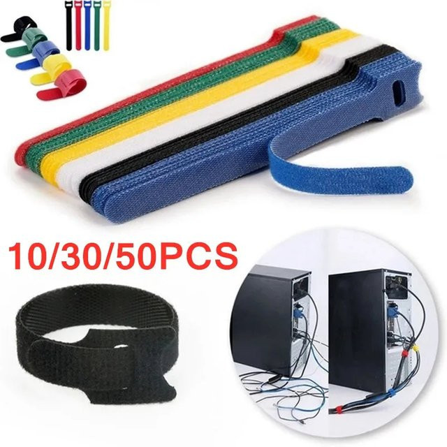 Gelbe Nylon Kabelbinder als lösbare Kabel Organizer für Drahtmanagement und Kopfhörer Halter - Bild 1