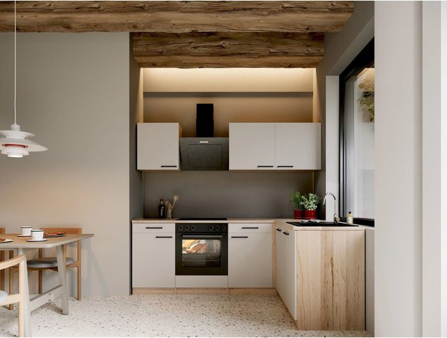Respekta Merle L-Küche modern in Kaschmir mit Soft-Close-Türen, Breite: 220 cm, Tiefe: 60 cm, Höhe: 172 cm - Bild 1