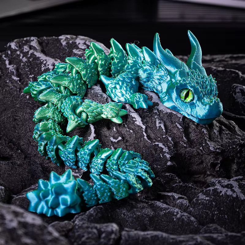RBXC Drache Figur Ornament mit doppeltem Horn in Schwarz und Rot, 3D-Druck, Höhe: 23,5 cm - Bild 1