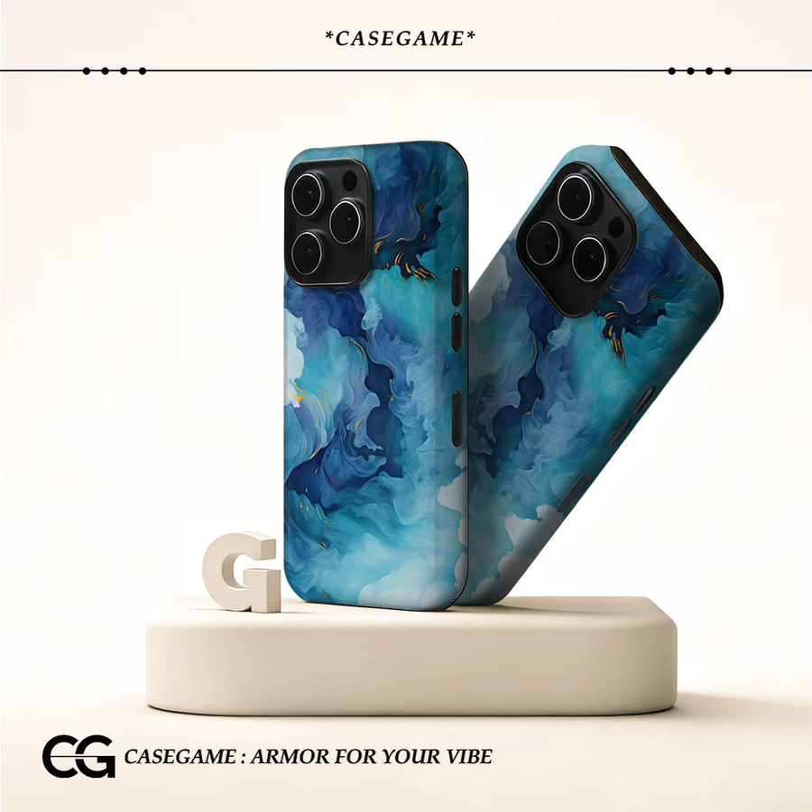 Potdemiel Handyhülle Teal Gold Swirl für iPhone 17 16 15 14 13 12 11 Pro Max Plus mit doppelschichtiger Rückseite in Petrol und Gold - Bild 2