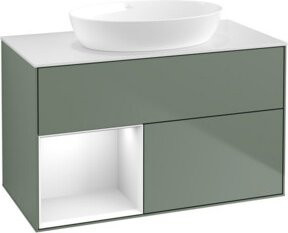 V&B Waschtischunterschrank Finion 100 mit Wandbeleuchtung, Weiß lackiert, B/T/H: 100 x 50,1 x 50,1 cm - Bild 1