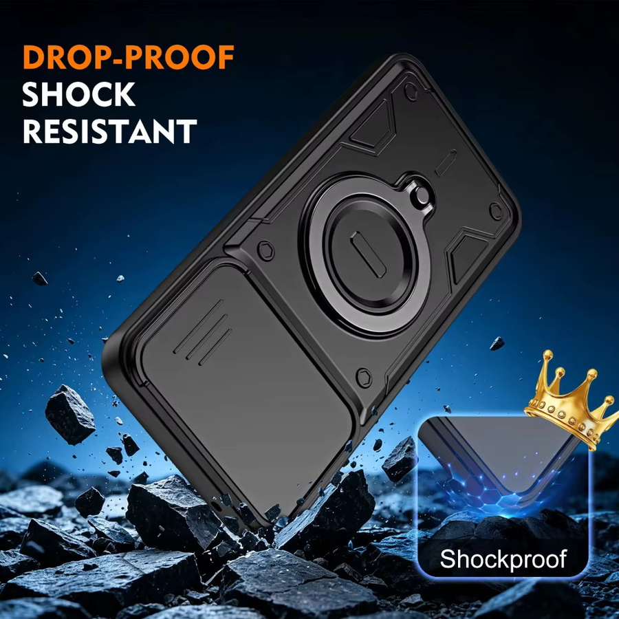 Schutzhülle für Motorola Edge 70 60 50 Fusion Pro G86 G56 G06 G85 G15 G05 mit magnetischem Ringhalter und Schiebe-Kameraschutzabdeckung in Orange und Black - Bild 1