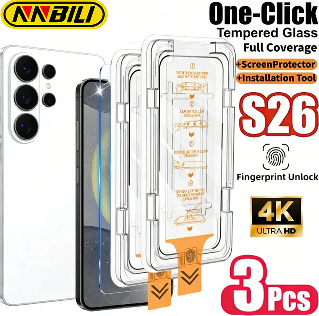 NNBILI 3-teiliges HD-Displayschutzfolien-Set für Samsung Galaxy S26 Ultra und S26 in Transparent mit Ein-Klick-Installationswerkzeug und Unterstützung der Fingerabdruck-Entsperrung - Bild 1