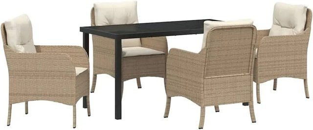 vidaXL 5-teiliges Gartenset aus Poly-Rattan mit Kissen in Beige-creme - Bild 1