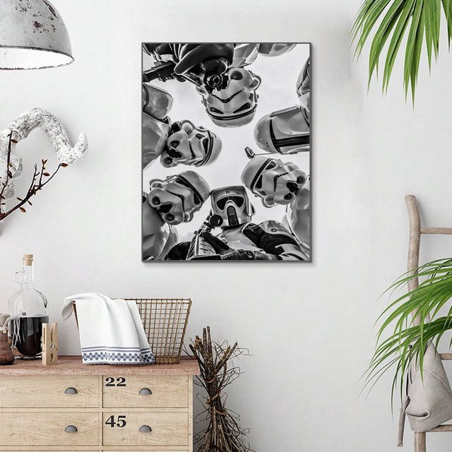 Potdemiel Wandkunst Stormtrooper HD-Leinwanddruck in Schwarz-Weiß-Ästhetik - Bild 1