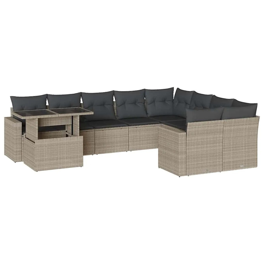 vidaXL 10-teilige Garten-Sofagarnitur aus Poly-Rattan mit Kissen in Hellgrau - Bild 2
