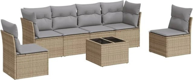 vidaXL 7-tlg Garten-Sofagarnitur aus Poly-Rattan mit Kissen in Beige - Bild 1