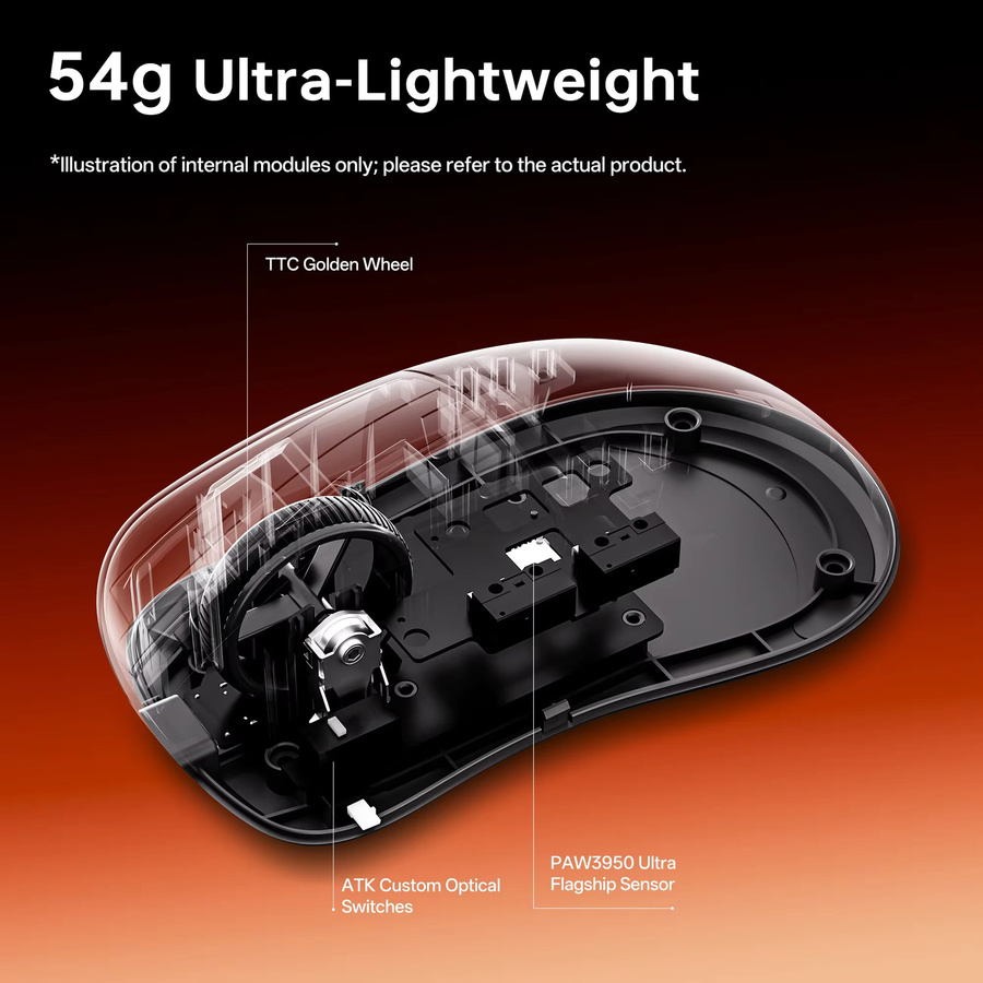 ATK Z1V2 Ultimate E-Sport Gaming Maus kabellos, PAW3950 Sensor, ultraleicht, ergonomisch rechtshändig, Schwarz - Bild 3