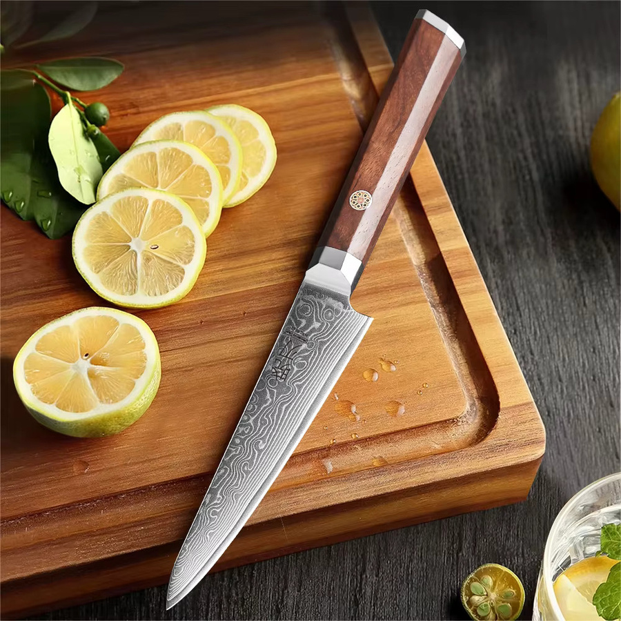 TURWHO Damaststahl Küchenmesser mit achteckigem Holzgriff in Silber, 7,6 cm Klingenlänge - Bild 2