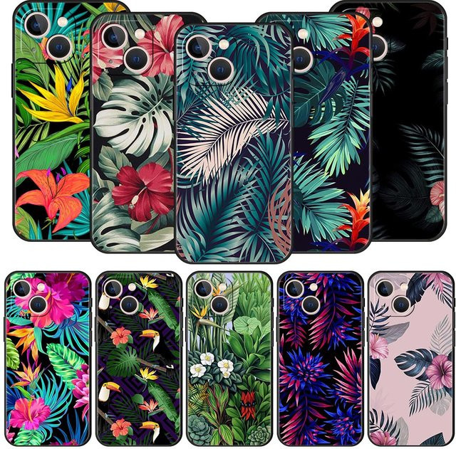 Luxus Handyhülle mit Vintage Bananenblatt Blume für iPhone 11 12 13 14 15 Pro Max und weitere Modelle aus Silikon in Schwarz und Multicolour - Bild 1