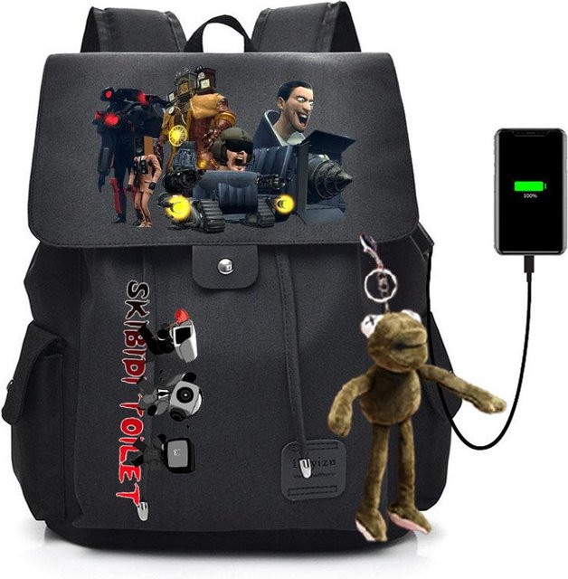 3-teiliges Schulrucksack-Set in Schwarz aus Oxford-Stoff mit großem Fassungsvermögen inklusive Federmäppchen und Schultergurt - Bild 1