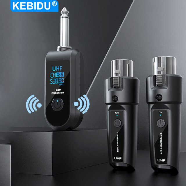 Kebidumei UHF Drahtloses Mikrofonsystem mit XLR Sender und Empfänger in Schwarz zur Konvertierung von dynamischen Mikrofonen, Gitarren und Audio-Mixern für PA-Systeme - Bild 1