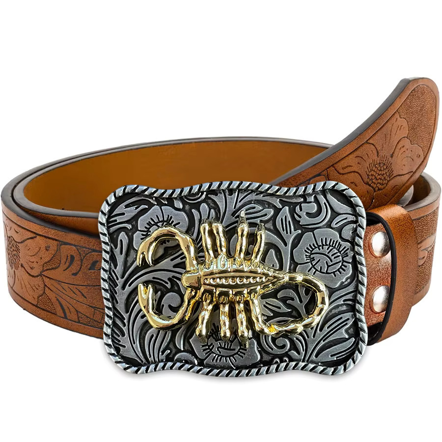 Mttzo Gürtel, Skorpion-Tang-Grasmuster, Legierungsschnalle, Unisex - Bild 1