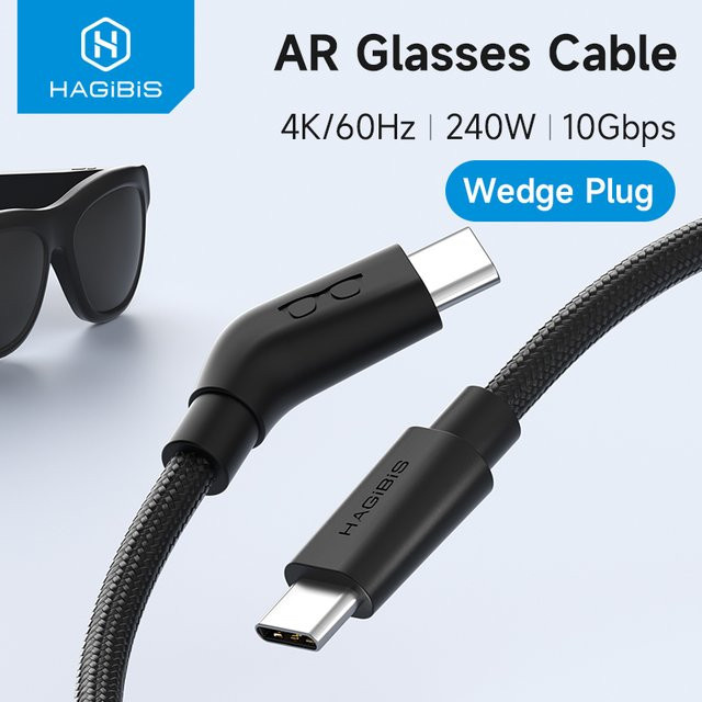 Hagibis AR Smart Glasses USB-C Lade- und Datenkabel mit Keilstecker für XREAL One/Air und RayNeo Air VITURE, Schwarz - Bild 1