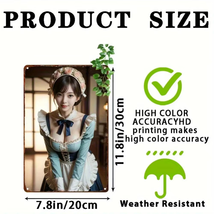 CIFBUY Vintage Anime Girl Metallschild Retro Wandkunst Dekoration, Mehrfarbig, B: 20,32 cm, H: 30,48 cm, T: 0,1 cm - Bild 3