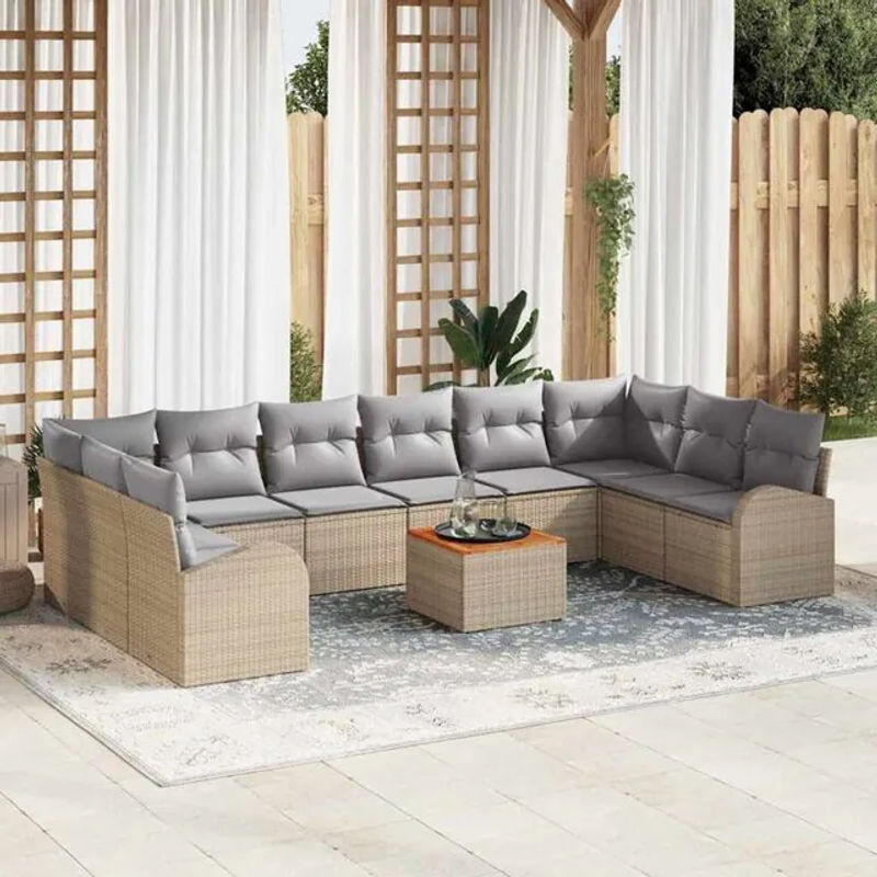 Vidaxl Garten-Sofa-Set aus 11 Teilen in Beige und Grau aus Polyrattan und Akazienholz - Bild 1