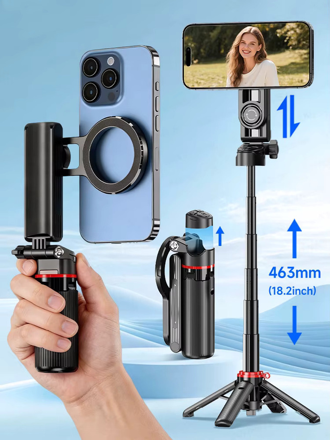 Axnen Magnetischer Mini-Selfie-Stick Stativ mit Gimbal und kabelloser Fernbedienung für Smartphones in Schwarz - Bild 6