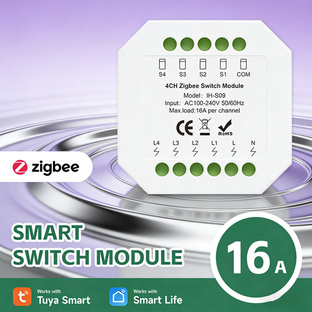Tuya Zigbee Smart Switch Modul 4CH IH-S09 in Weiß mit Smart Life App Steuerung und Alexa Google Home Kompatibilität - Bild 1