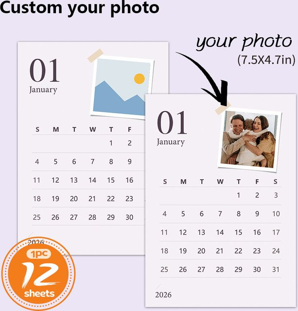 Personalisierter Wandkalender 2026 von tlenpo in Weiss mit 6 eigenen Fotos für Geburtstag, Weihnachten oder Neujahr - Bild 1