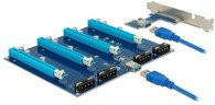 Delock Riser Karte PCI Express x1 auf 4 x PCIe x16 mit 60 cm USB Kabel in Blau - Bild 1