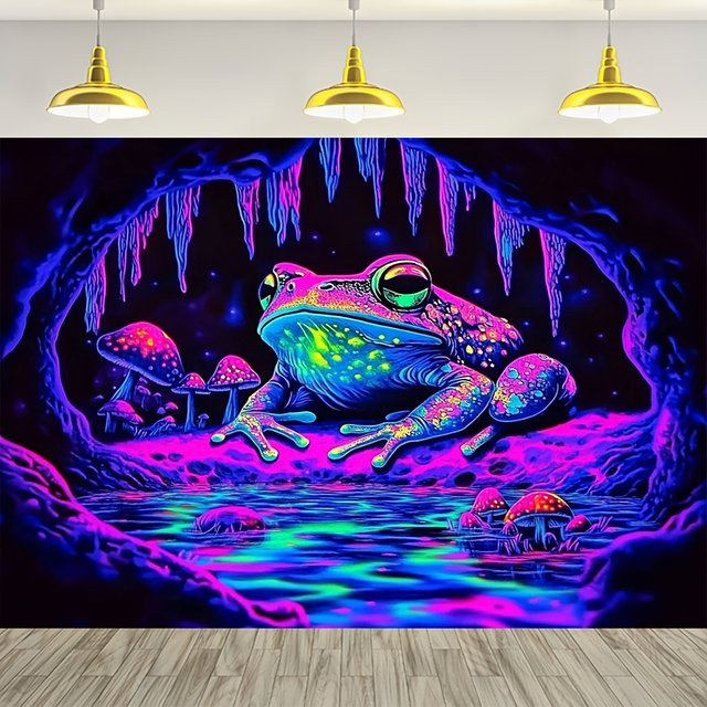 VIKAMA Wandteppich mit psychedelischem Frosch-Motiv in Neon Glow Art, Mehrfarbig, B: 60 cm, H: 40 cm - Bild 1