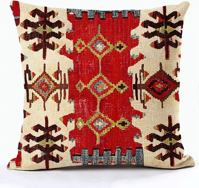 Quadratischer Leinen Kissenbezug im böhmischen Design, B/B/H: 45 x 45 x 45 cm - Bild 1