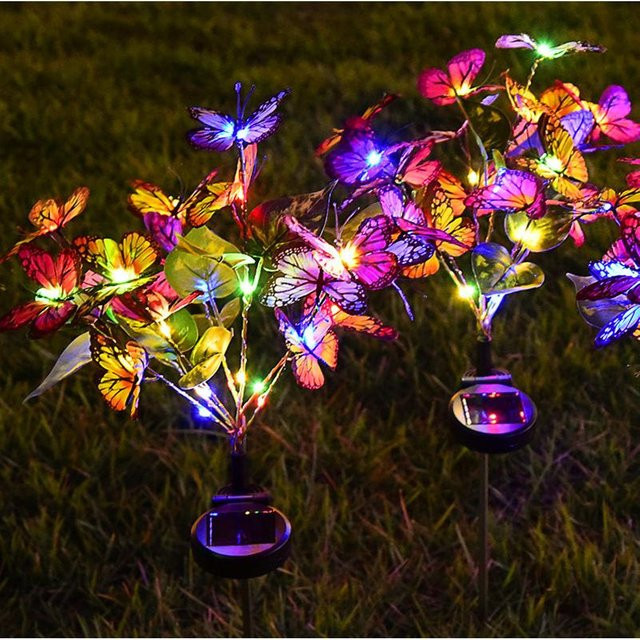 DZL General Home Appliances Solar Gartenleuchten Set mit Schmetterling und Blumen, 2er Pack, Mehrfarbig, IP65 wasserdicht, Bodensteckbare LED Landschaftslampe für Garten, Terrasse und Balkon - Bild 1