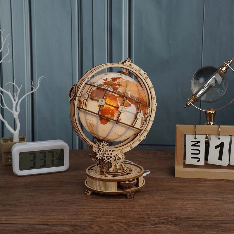 ROKR 3D Holzpuzzle Lichtgevender Globus in Braun, Modell ST003, B/T/H: 11,5 x 11,5 x 6,6 cm - Bild 3