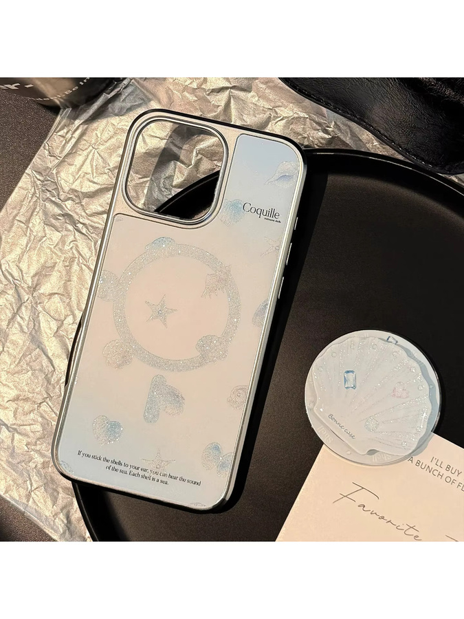 MUQGEW Magnetische Handyhülle mit Ozean-Shell-Design in Sommerblau für iPhone 12 bis iPhone 17 Pro Max, glitzernde stoßfeste Hartschale - Bild 5