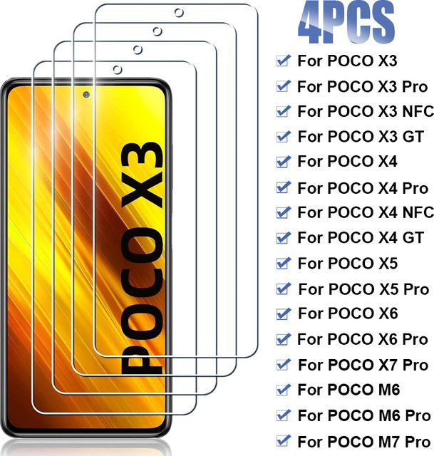 4er Set Xiaomi Schutzglas für Poco X3 X4 GT NFC X5 X6 X7 Pro 5G Displayschutzfolie transparent - Bild 1
