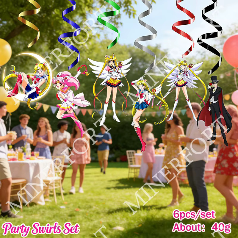 Sailor Moon Party-Dekorations-Set mit Spiral-Cartoon-Muster, 6-teilig, Mehrfarbig - Bild 2