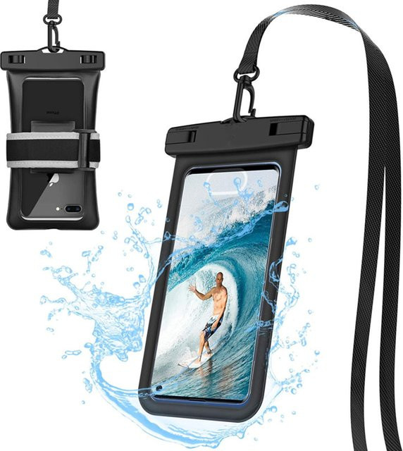 Newteneight 2-in-1 Wasserdichte Handyhülle mit Trageband und Armband als Trockentasche für iPhone in Schwarz - Bild 1