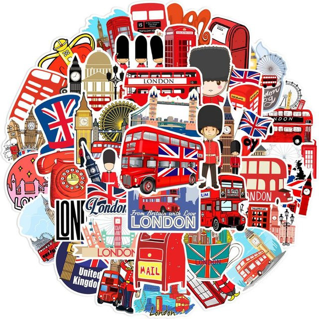 CHIC STUDIO London England Aufkleber Set mit rotem Bus und Telefonzelle, rot und mehrfarbig - Bild 1