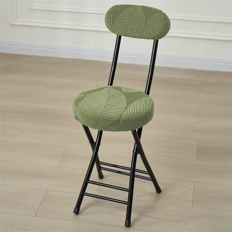 WANERQU Jacquard Hockerbezüge elastisch in Grün für runde oder ovale Klappstühle und Barhocker, 2er-Set - Bild 2