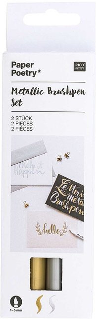 Rico Design Paper Poetry Metallic Brushpens in Gold und Silber, 2 Stück, Mehrfarbig - Bild 1