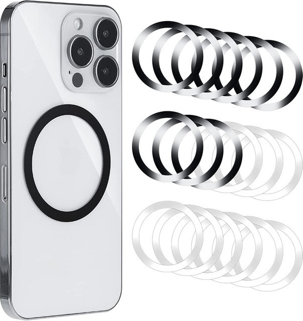 KAFNHCKA Universal Magnetische Metall Platte Ring aus Edelstahl in Silber für MagSafe iPhone und drahtlose Ladegeräte im Auto - Bild 1