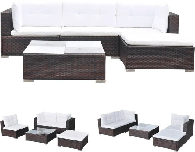 vidaXL 5-teiliges Garten-Lounge-Set in U-Form aus braunem Poly Rattan mit Kissen und pulverbeschichtetem Stahlrahmen - Bild 1