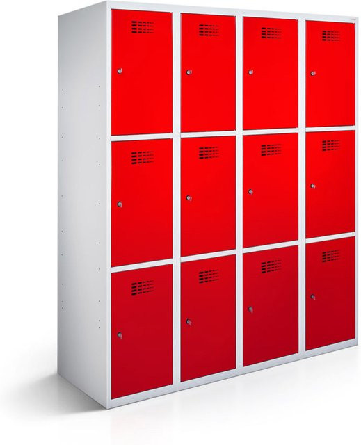 rotstahl Fächerschrank mit 12 Fächern in Rot und lichtgrauem Korpus, B/T/H: 120 x 50 x 180 cm - Bild 1