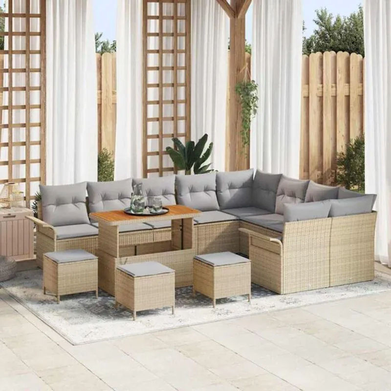 Vidaxl Garten-Sofa-Set aus Poly-Rattan in Beige, 13-teiliges höhenverstellbares Loungemöbel-Set im modernen Design - Bild 1