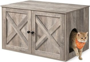 FEANDREA Katzenklo Schrank in Hellgrau aus Holz - Bild 1