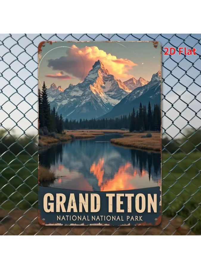 MINISO Metall-Wandposter Grand Teton National Park Vintage-Bergszene in Multicolour, Rechteckig, B: 30,0 cm, H: 20,0 cm, T: 20,0 cm - Bild 2
