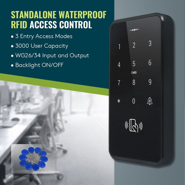 HOMSECUR Wasserdichte Touch-Tastatur mit RFID-Proximity Reader 125 kHz und Passwort-Entsperrung, IP67, DC12V, Schwarz - Bild 1