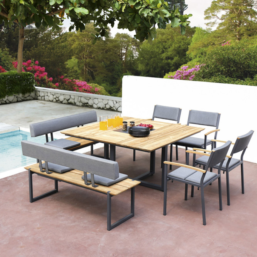 Zebra Quadux Gartentisch aus Aluminium und recyceltem Teak in Grau, B/T: 140 x 140 cm - Bild 1