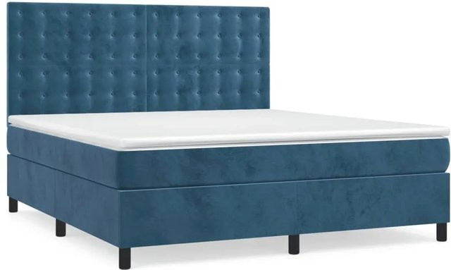 vidaXL Boxspringbett mit Matratze in Dunkelblau aus Samt, Hybrid-Design mit Taschenfederkern, B/T/H: 160 x 200 x 118 cm - Bild 1