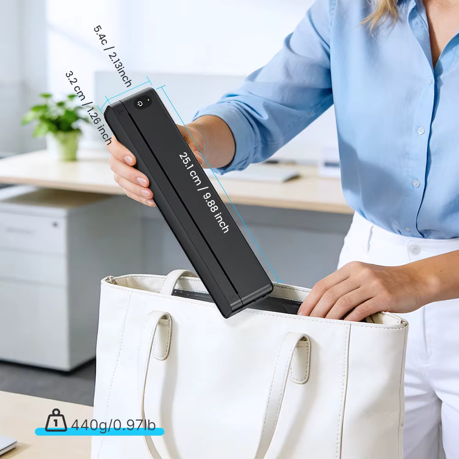 POLONO A10a Tragbarer Thermodrucker in Schwarz, tintenloser Drucker für A4 und US Letter, kompatibel mit Smartphone, Tablet und Laptop - Bild 3