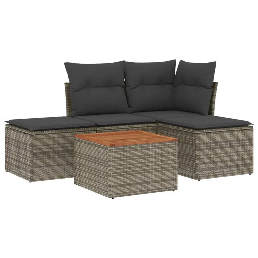 vidaXL 5-teilige Garten-Sofagarnitur aus Poly-Rattan mit Kissen in Grau - Bild 2