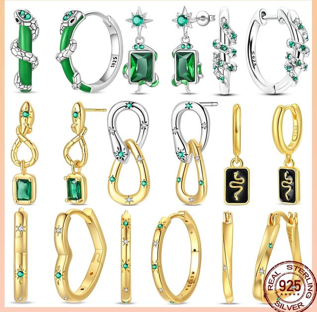 Ohrringe 925 Sterling Silber, Schlange Serie, Zirkon, Damen - Bild 1