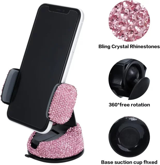 WORLDKPI Bling Autotelefonhalterung mit Strass-Kristallen und Lüftungsschlitz-Basis für das Armaturenbrett in Blau oder Pink - Bild 1